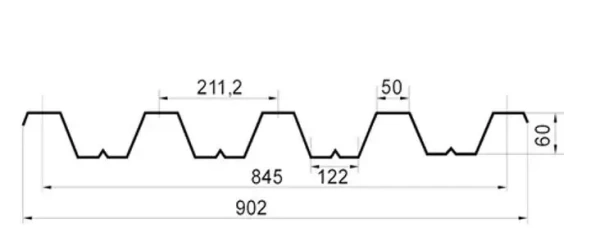Профнастил оцинкованный НС60 0,8мм 1м