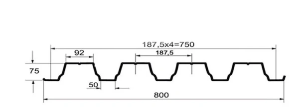 Профнастил оцинкованный НС75 0,4мм 1м